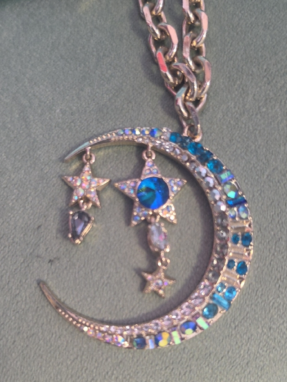 Betsey Johnson Gold-Tone Crescent Moon Necklace with Blue Crystals - Picture 9 of 9
